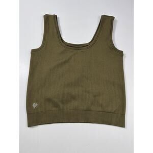 athleta girl rise above crop ribbed stretch tank L/12 army green EUC crop active